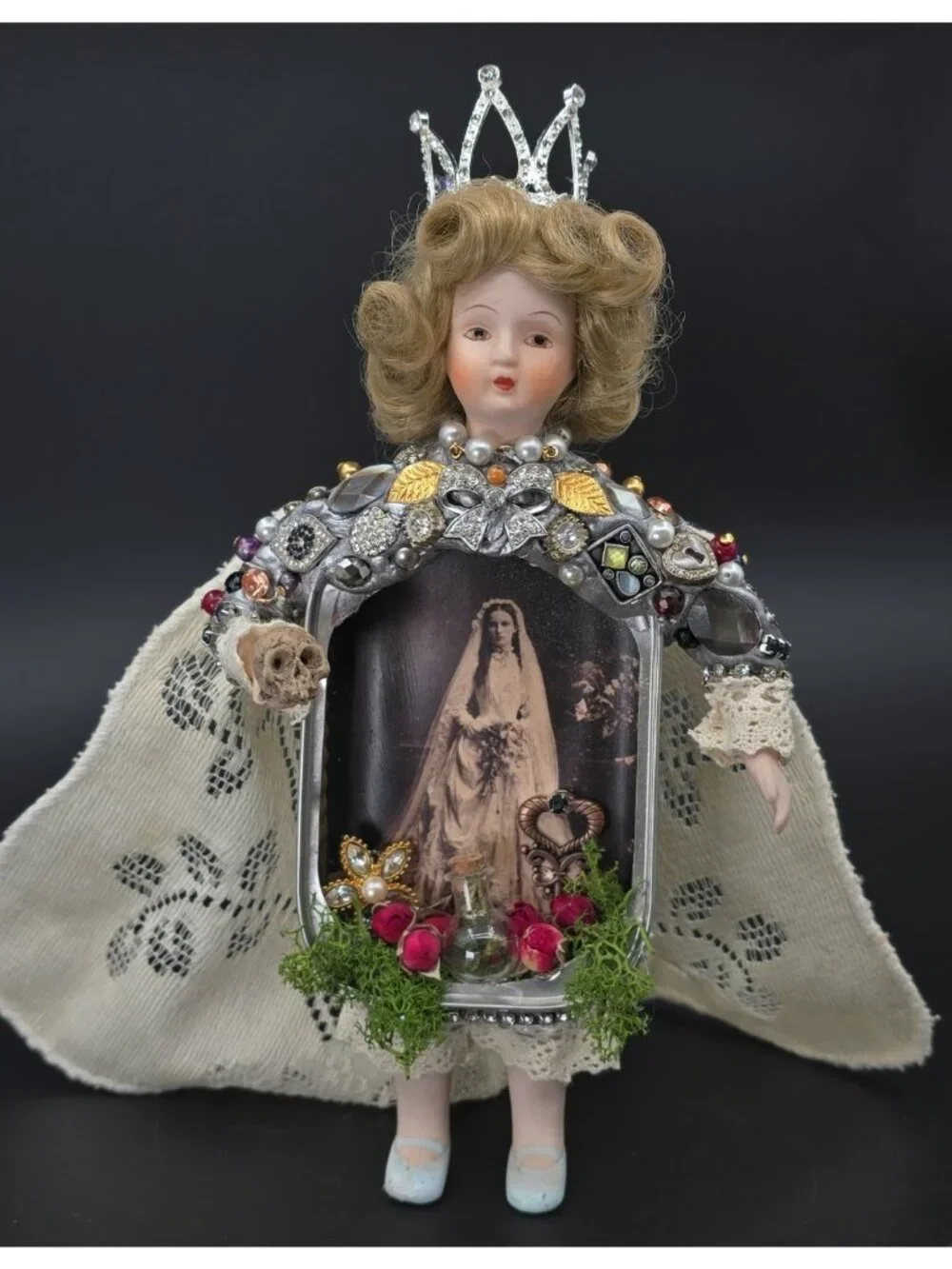 OOAK Victorian Mourning Bride Art Doll Mixed Media Assemblage Gothic Decor 10